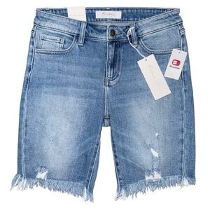 NWT Buckle KanCan Bermuda Shorts Sz 27 Mid Rise Distressed Raw Hem Light Wash